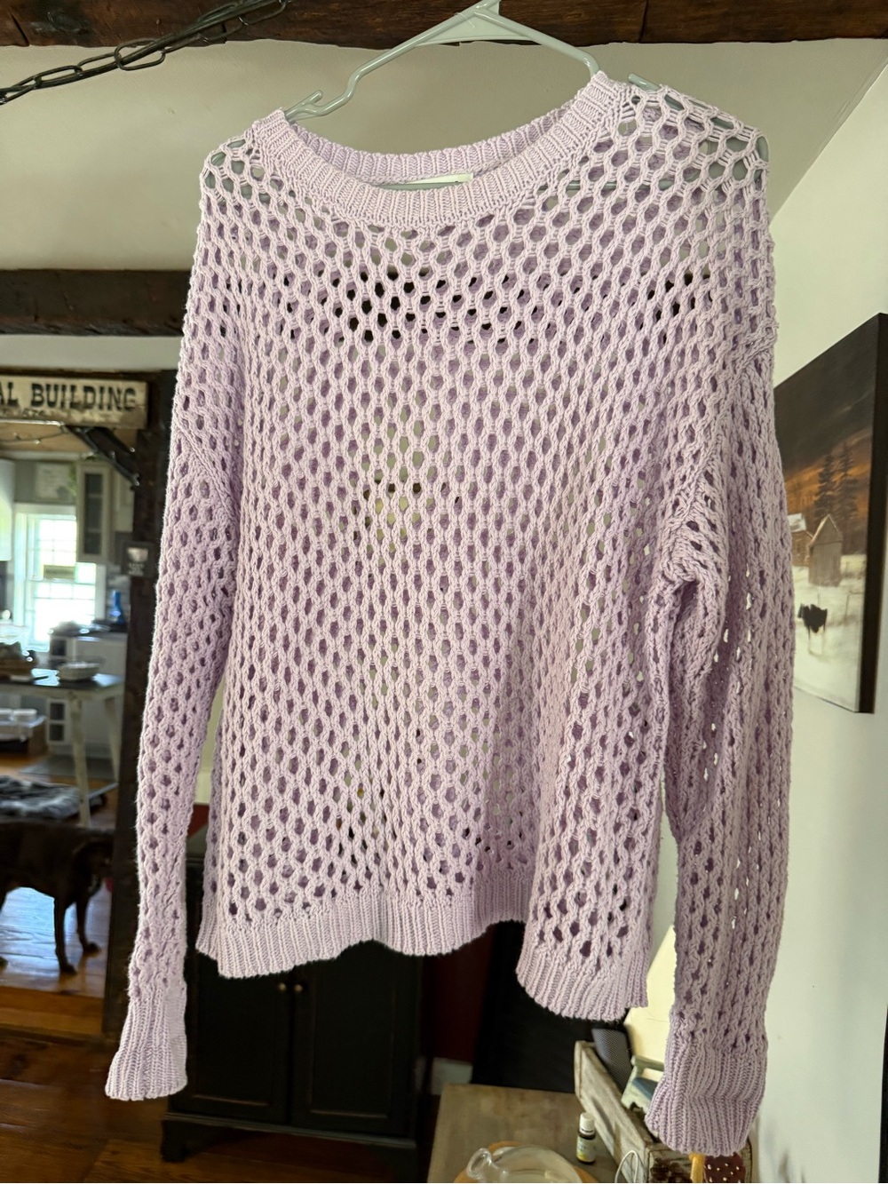 Hooked Up by IOT Lavender Open-Weave Crewneck Sweater